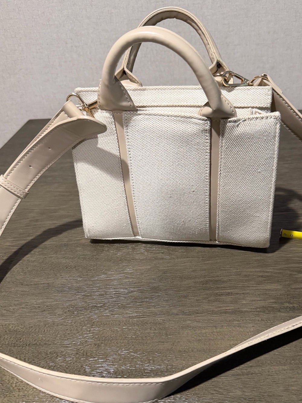 Miztique Cream Canvas & Beige Trim Satchel with Detachable Strap